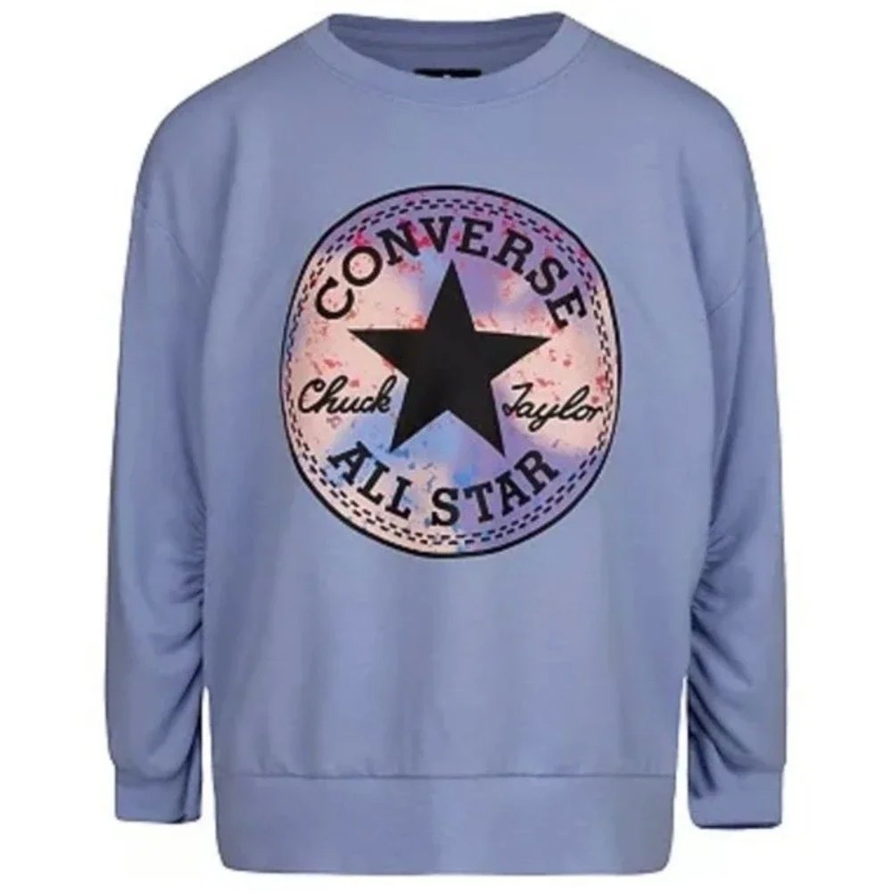 Converse Chuck Taylor Patch Ruched Graphic Sweatshirt Girls Small Blue Graphic